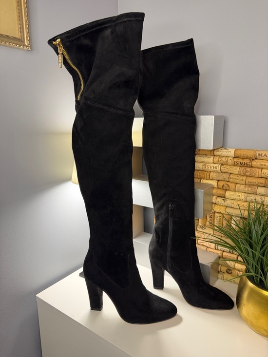 Ivanka Trump Shoes - Ivanka Trump Black Over-the-Knee Suede Boots with Gold Zipper | Size 6